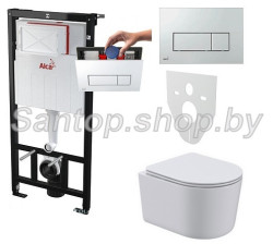 Инсталляции ALCAPLAST AM101/1120+унитаз Roxen Simple Compact (безободковый) с клавишей М571 (глянцевый хром)- фото