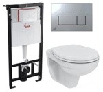 Инсталляция ALCAPLAST AM101 Sadromodul + унитаз  Ideal Standart Eurovit Rimless + кнопка M571 (глянцевый хром)- фото